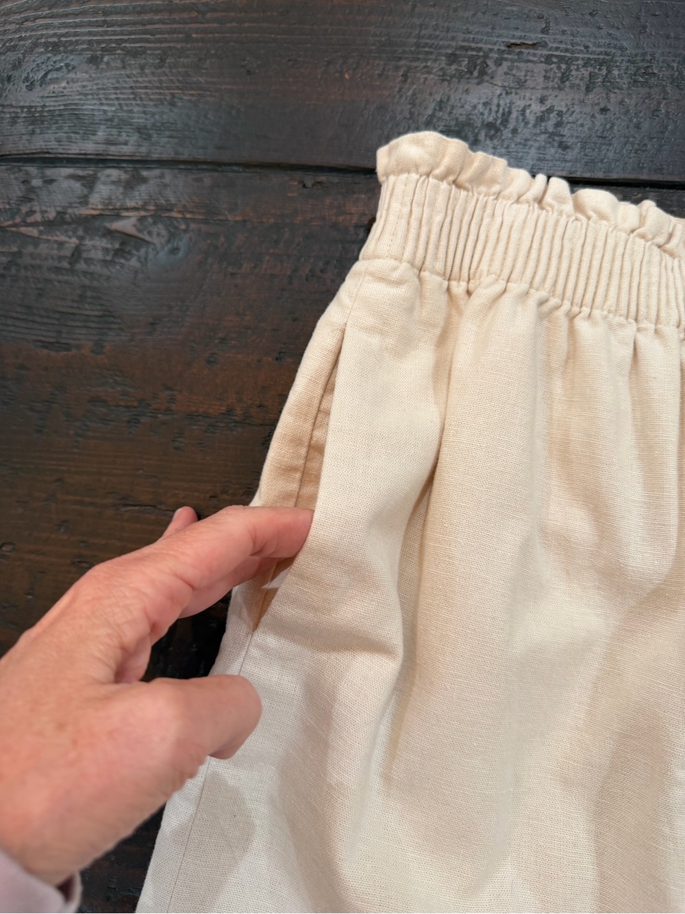 J.Crew Linen Cotton Blend City Skirt Paperbag Elastic Waist Pocket Cream Beige - Picture 2 of 10